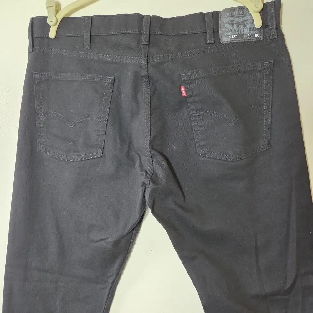 Levi's 513 Men's Jeans Slim Fit Straight Leg Stretch Jet Black Denim W38 L30